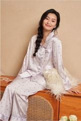 Đồ bộ ngủ nữ Pyjama lụa băng trơn Shury Store tay dài quần dài mặc nhà , mặc ngủ TD82 size 45-75kg