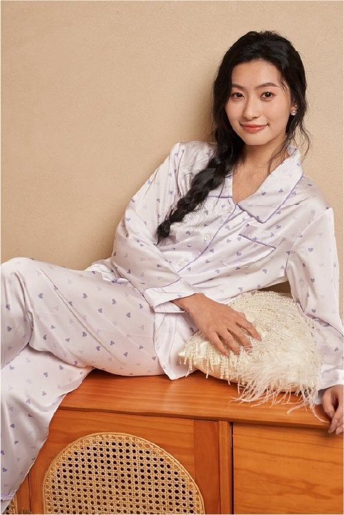 Đồ bộ ngủ nữ Pyjama lụa băng trơn Shury Store tay dài quần dài mặc nhà , mặc ngủ TD82 size 45-75kg
