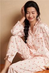 Đồ bộ ngủ nữ Pyjama lụa băng trơn Shury Store tay dài quần dài mặc nhà , mặc ngủ TD81 size 45-75kg