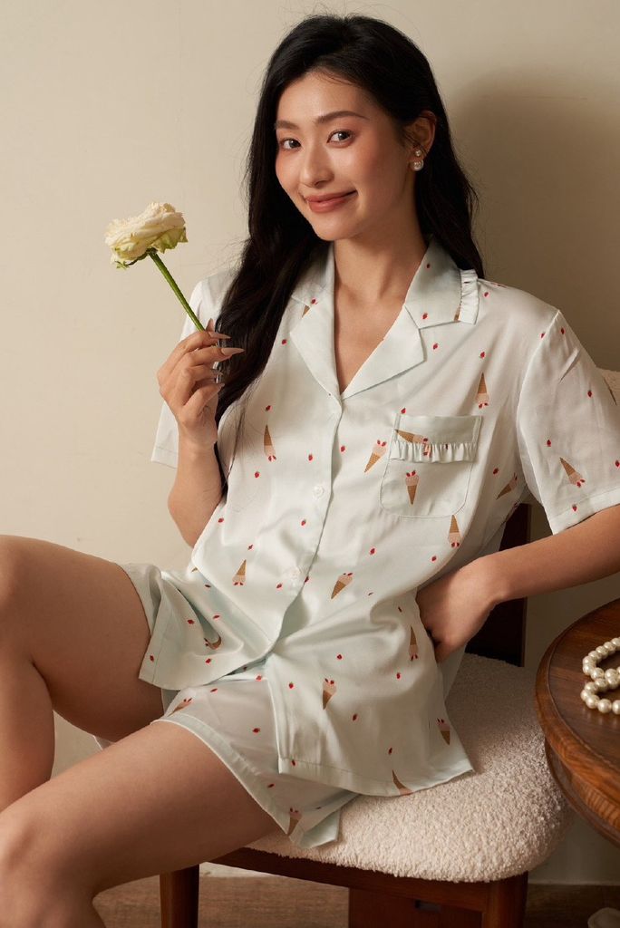 Đồ bộ ngủ nữ Pyjama lụa băng Shury Store tay ngắn quần ngắn mặc nhà , mặc ngủ NT39 kiểu dáng tay cộc size 45-75