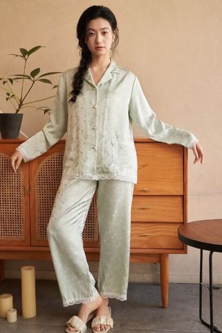 Đồ bộ ngủ nữ Pyjama lụa băng trơn Shury Store tay dài quần dài mặc nhà , mặc ngủ TD66 size 45-75kg