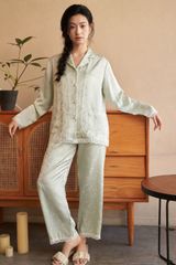 Đồ bộ ngủ nữ Pyjama lụa băng trơn Shury Store tay dài quần dài mặc nhà , mặc ngủ TD66 size 45-75kg