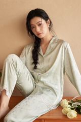 Đồ bộ ngủ nữ Pyjama lụa băng trơn Shury Store tay dài quần dài mặc nhà , mặc ngủ TD66 size 45-75kg