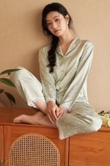 Đồ bộ ngủ nữ Pyjama lụa băng trơn Shury Store tay dài quần dài mặc nhà , mặc ngủ TD66 size 45-75kg