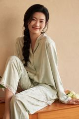 Đồ bộ ngủ nữ Pyjama lụa băng trơn Shury Store tay dài quần dài mặc nhà , mặc ngủ TD66 size 45-75kg