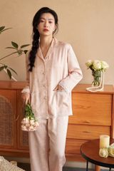 Đồ bộ ngủ nữ Pyjama lụa băng trơn Shury Store tay dài quần dài mặc nhà , mặc ngủ TD66 size 45-75kg