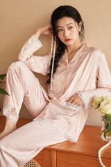 Đồ bộ ngủ nữ Pyjama lụa băng trơn Shury Store tay dài quần dài mặc nhà , mặc ngủ TD66 size 45-75kg