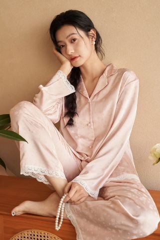 Đồ bộ ngủ nữ Pyjama lụa băng trơn Shury Store tay dài quần dài mặc nhà , mặc ngủ TD66 size 45-75kg