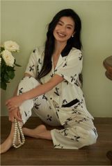 Đồ bộ ngủ nữ Pyjama lụa băng Shury Store tay ngắn quần dài mặc nhà , mặc ngủ TN72 có size 45-75 kg