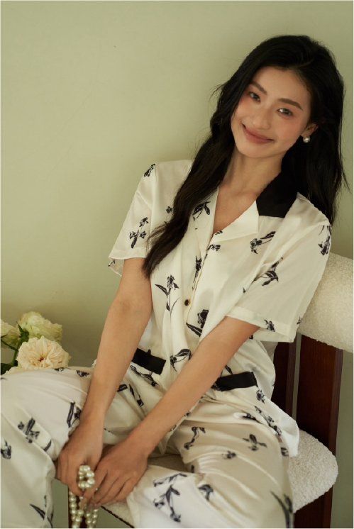 Đồ bộ ngủ nữ Pyjama lụa băng Shury Store tay ngắn quần dài mặc nhà , mặc ngủ TN72 có size 45-75 kg