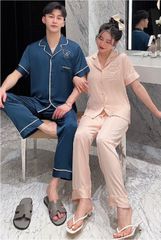 Đồ ngủ đôi Shury Store- CND16 nam nữ đồ bộ ngủ Pyjama couple tay ngắn quần dài chất lụa băng cao cấp