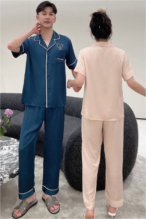 Đồ ngủ đôi Shury Store- CND16 nam nữ đồ bộ ngủ Pyjama couple tay ngắn quần dài chất lụa băng cao cấp