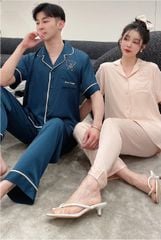 Đồ ngủ đôi Shury Store- CND16 nam nữ đồ bộ ngủ Pyjama couple tay ngắn quần dài chất lụa băng cao cấp