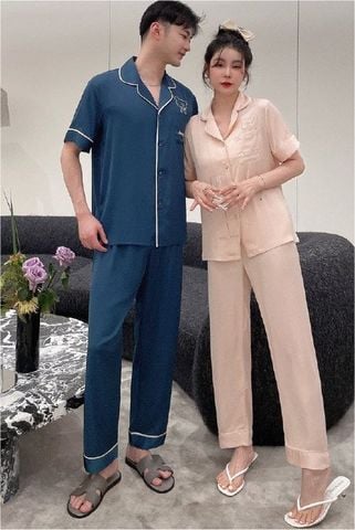 Đồ ngủ đôi Shury Store- CND16 nam nữ đồ bộ ngủ Pyjama couple tay ngắn quần dài chất lụa băng cao cấp