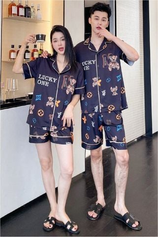 Đồ ngủ đôi Shury Store CTN18 nam nữ đồ bộ ngủ Pyjama couple tay ngắn quần ngắn chất lụa băng cao cấp