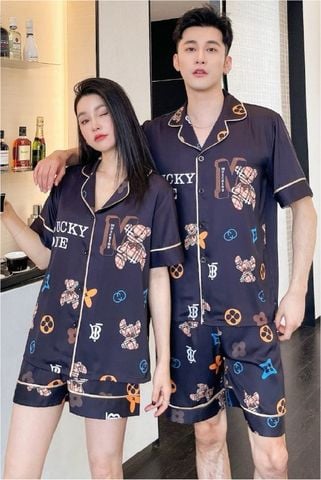 Đồ ngủ đôi Shury Store CTN18 nam nữ đồ bộ ngủ Pyjama couple tay ngắn quần ngắn chất lụa băng cao cấp