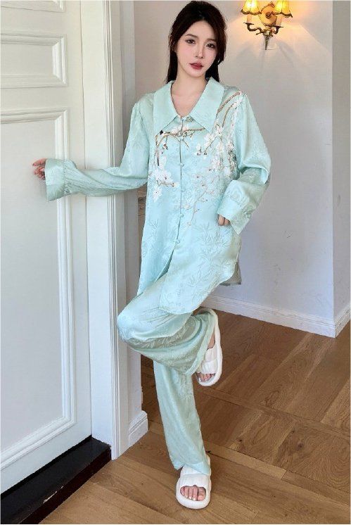 Đồ bộ ngủ nữ Pyjama lụa băng trơn Shury Store tay dài quần dài mặc nhà , mặc ngủ TD27 size 45-75kg