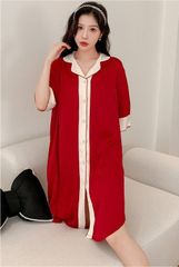 Váy ngủ sơmi lụa in hình SM15 Shury Store freesize đầm mặc nhà suông rộng mềm mại thoáng mát cao cấp
