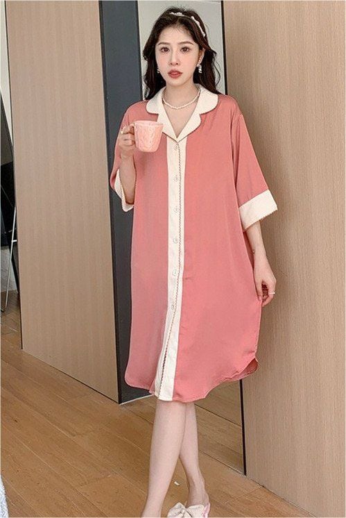 Váy ngủ sơmi lụa in hình SM15 Shury Store freesize đầm mặc nhà suông rộng mềm mại thoáng mát cao cấp
