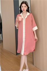 Váy ngủ sơmi lụa in hình SM15 Shury Store freesize đầm mặc nhà suông rộng mềm mại thoáng mát cao cấp