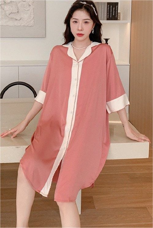 Váy ngủ sơmi lụa in hình SM15 Shury Store freesize đầm mặc nhà suông rộng mềm mại thoáng mát cao cấp