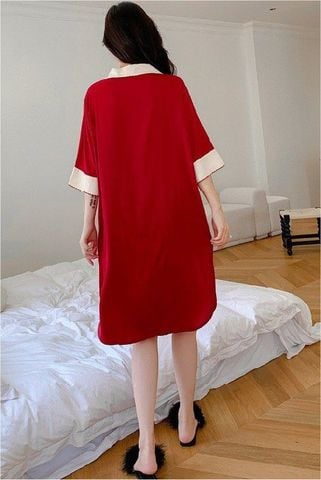 Váy ngủ sơmi lụa in hình SM15 Shury Store freesize đầm mặc nhà suông rộng mềm mại thoáng mát cao cấp