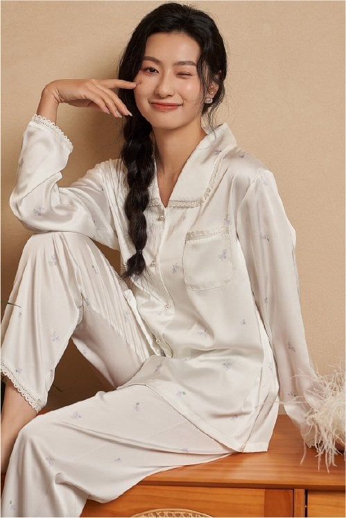 Đồ bộ ngủ nữ Pyjama lụa băng trơn Shury Store tay dài quần dài mặc nhà , mặc ngủ TD03 size 45-75kg