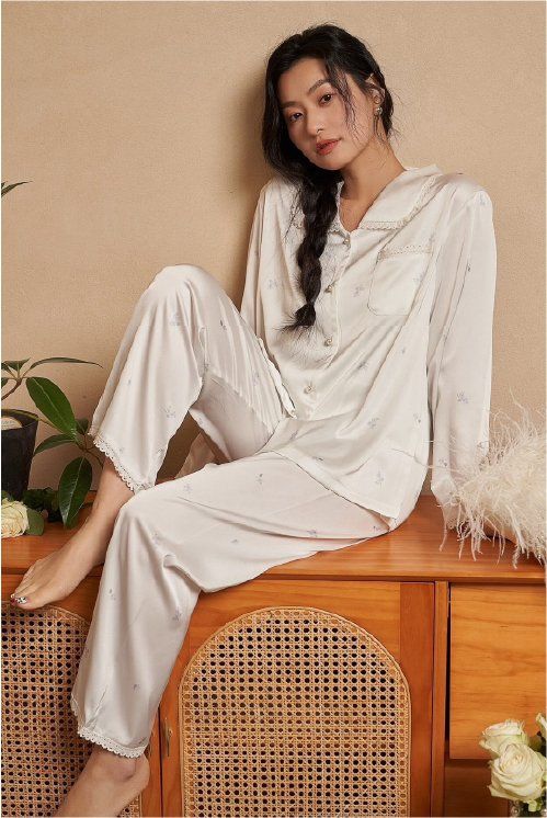 Đồ bộ ngủ nữ Pyjama lụa băng trơn Shury Store tay dài quần dài mặc nhà , mặc ngủ TD03 size 45-75kg