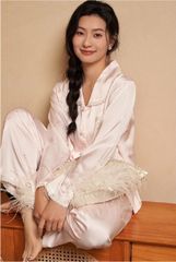 Đồ bộ ngủ nữ Pyjama lụa băng trơn Shury Store tay dài quần dài mặc nhà , mặc ngủ TD03 size 45-75kg