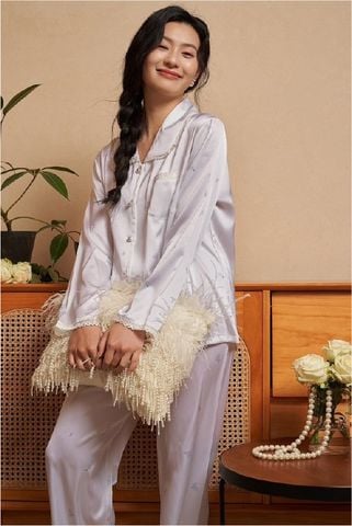 Đồ bộ ngủ nữ Pyjama lụa băng trơn Shury Store tay dài quần dài mặc nhà , mặc ngủ TD03 size 45-75kg