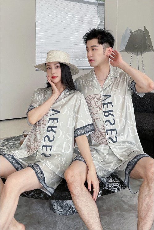 Đồ ngủ đôi Shury Store CTN10 nam nữ đồ bộ ngủ Pyjama couple tay ngắn quần ngắn chất lụa băng cao cấp