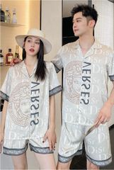 Đồ ngủ đôi Shury Store CTN10 nam nữ đồ bộ ngủ Pyjama couple tay ngắn quần ngắn chất lụa băng cao cấp