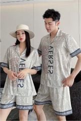 Đồ ngủ đôi Shury Store CTN10 nam nữ đồ bộ ngủ Pyjama couple tay ngắn quần ngắn chất lụa băng cao cấp
