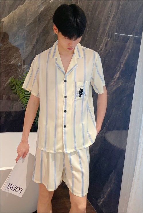 Đồ ngủ đôi Shury Store CTN06 nam nữ đồ bộ ngủ Pyjama couple tay ngắn quần ngắn chất lụa băng cao cấp