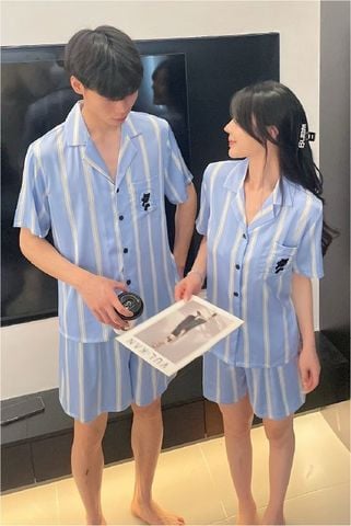 Đồ ngủ đôi Shury Store CTN29 nam nữ đồ bộ ngủ Pyjama couple tay ngắn quần ngắn chất lụa băng cao cấp