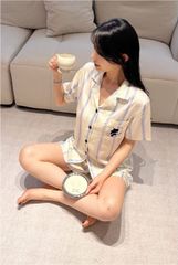 Đồ ngủ đôi Shury Store CTN06 nam nữ đồ bộ ngủ Pyjama couple tay ngắn quần ngắn chất lụa băng cao cấp