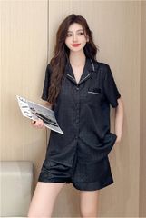 Đồ ngủ đôi Shury Store CTN02 nam nữ đồ bộ ngủ Pyjama couple tay ngắn quần ngắn chất lụa băng cao cấp