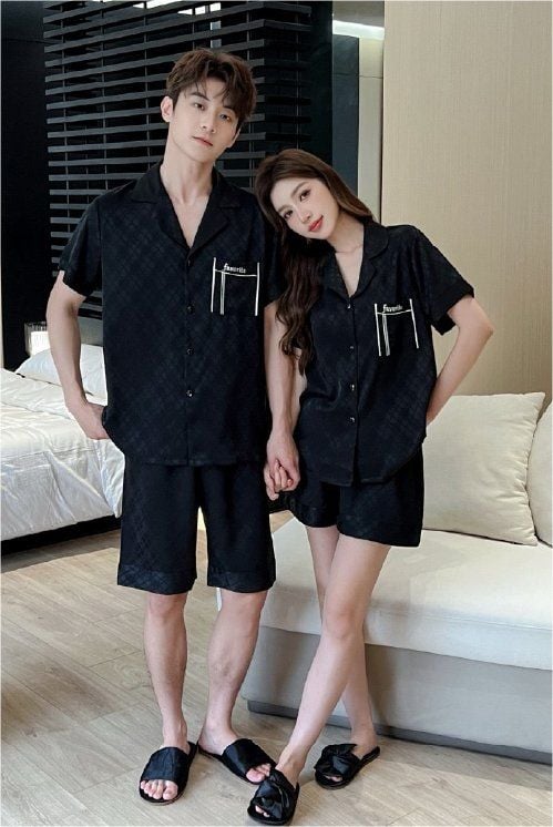 Đồ ngủ đôi Shury Store CTN03 nam nữ đồ bộ ngủ Pyjama couple tay ngắn quần ngắn chất lụa băng cao cấp
