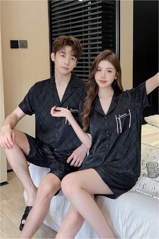 Đồ ngủ đôi Shury Store CTN03 nam nữ đồ bộ ngủ Pyjama couple tay ngắn quần ngắn chất lụa băng cao cấp
