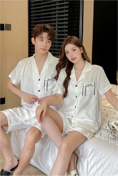 Đồ ngủ đôi Shury Store CTN01 nam nữ đồ bộ ngủ Pyjama couple tay ngắn quần ngắn chất lụa băng cao cấp