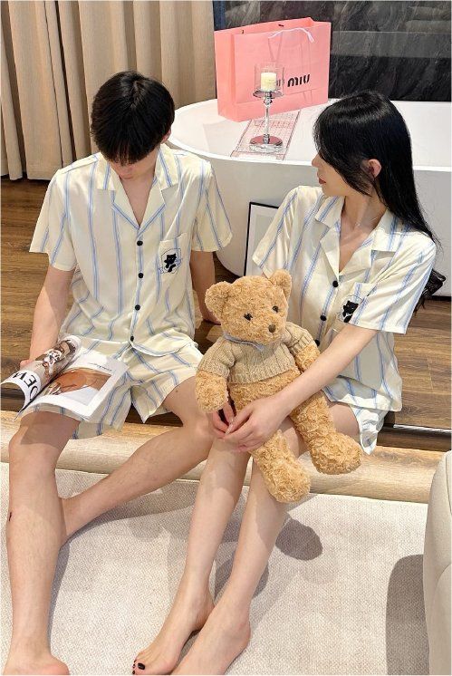 Đồ ngủ đôi Shury Store CTN06 nam nữ đồ bộ ngủ Pyjama couple tay ngắn quần ngắn chất lụa băng cao cấp