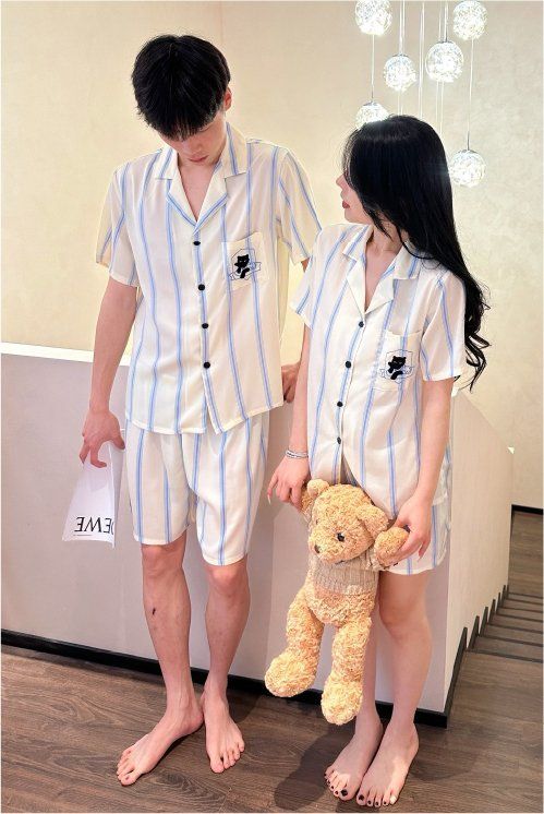 Đồ ngủ đôi Shury Store CTN06 nam nữ đồ bộ ngủ Pyjama couple tay ngắn quần ngắn chất lụa băng cao cấp