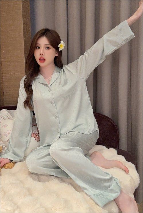 Đồ bộ ngủ nữ Pyjama lụa băng trơn Shury Store tay dài quần dài mặc nhà , mặc ngủ TD60 size 45-75kg