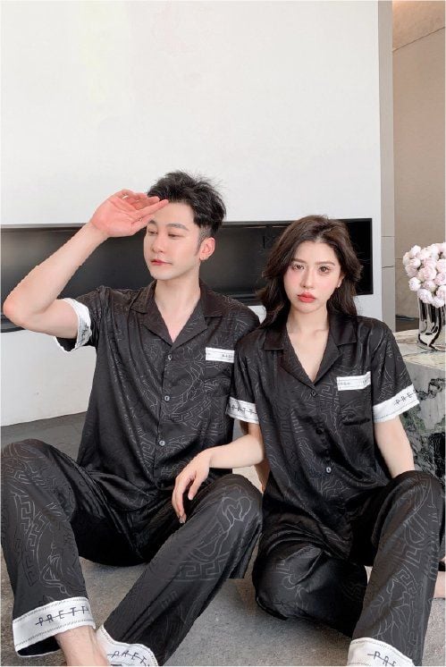 Đồ ngủ đôi Shury Store- CND15 nam nữ đồ bộ ngủ Pyjama couple tay ngắn quần dài chất lụa băng cao cấp
