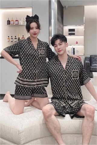 Đồ ngủ đôi Shury Store CTN11 nam nữ đồ bộ ngủ Pyjama couple tay ngắn quần ngắn chất lụa băng cao cấp