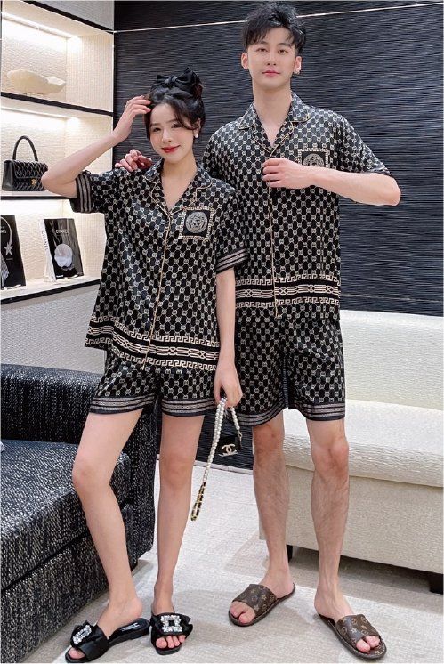 Đồ ngủ đôi Shury Store CTN11 nam nữ đồ bộ ngủ Pyjama couple tay ngắn quần ngắn chất lụa băng cao cấp