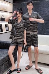 Đồ ngủ đôi Shury Store CTN11 nam nữ đồ bộ ngủ Pyjama couple tay ngắn quần ngắn chất lụa băng cao cấp