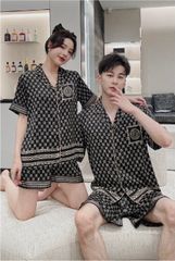 Đồ ngủ đôi Shury Store CTN11 nam nữ đồ bộ ngủ Pyjama couple tay ngắn quần ngắn chất lụa băng cao cấp