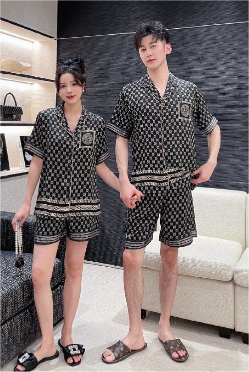 Đồ ngủ đôi Shury Store CTN11 nam nữ đồ bộ ngủ Pyjama couple tay ngắn quần ngắn chất lụa băng cao cấp