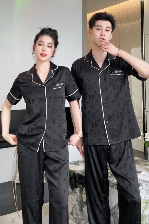 Đồ ngủ đôi Shury Store- CND02 nam nữ đồ bộ ngủ Pyjama couple tay ngắn quần dài chất lụa băng cao cấp